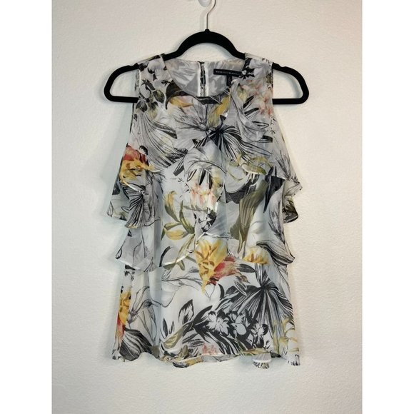 White House Black Market women's small floral cold shoulder blouse casual - Picture 3 of 9